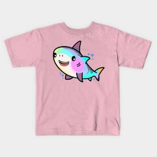 Happy smiling baby shark with bubbles. Kawaii cartoon Kids T-Shirt